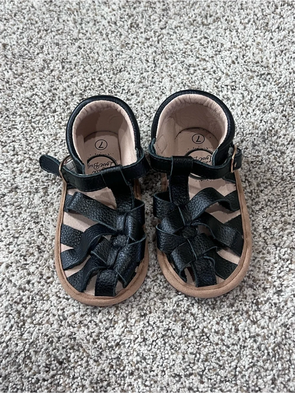 Never worn! Little love bug size 7  Black Leather Fisherman Sandals